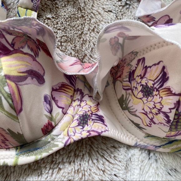 COPY - HM FLORAL BALCONETTE BIKINI BRA TOP in WHITE w/ PURPLE GREEN & GOLD HARD… - Picture 5 of 5